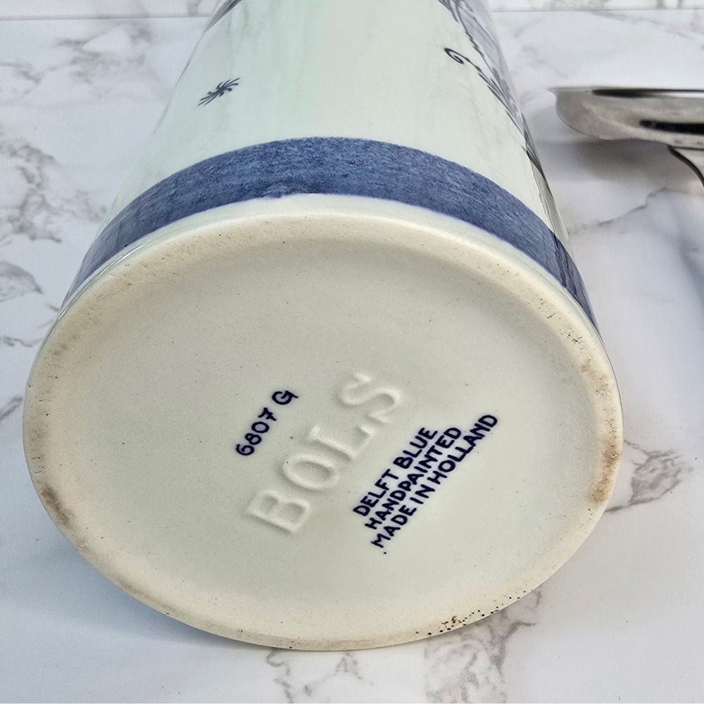 Vintage Bols Delft Blue Handpainted Decanter & Cheese Plane Set Windmill Holland - Picture 6 of 14